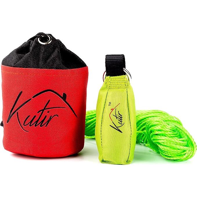 ✔ COMPLETE KIT - KUTIR Throw Weight kit is a complete kit. It comes with Throw Weight 11oz, 150 Foot 3MM Nylone Rope and 600-denier coated polyester Storage Bag. The throw weight made of strong 600D and METAL STEEL BALLS inside weighting 11oz. Storage Bag can hold the full set with 150 Feet Lines. Storage Bag size is 4" in diameter x 6” high.