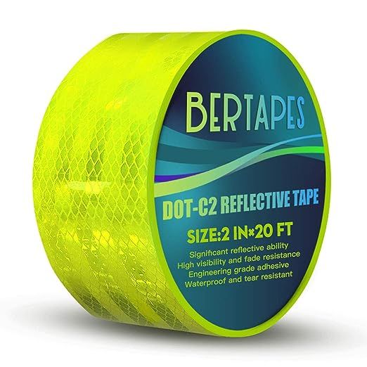 1 BERTAPES Yellow Reflective Tape,DOT-C2 Outdoor Safety Tape,High Viscosity, Waterproof, Fade Resistant,Durable,Reflector Conspicuity,Weather and Moisture Resistant,2 in × 20 FT