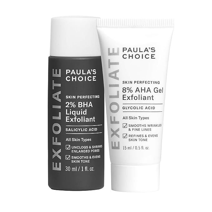 Paula's Choice-SKIN PERFECTING 8% AHA Gel Exfoliant & 2% BHA Liquid Travel Duo-Facial Exfoliants for Blackheads Enlarged Pores Wrinkles and Fine Lines Face Exfoliators w/Glycolic Acid Salicylic Acid - Travel Size image