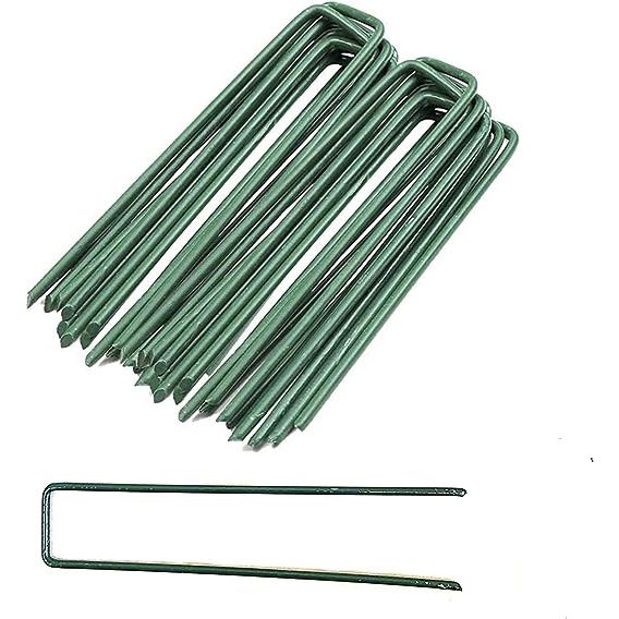 1 100-Pack Green, 6 Inch Garden Stakes, Landscape Staples, U-Type Turf Stake for Artificial Grass, Rust Proof Sod Pin for Securing Fences Weed Barrier Fabric Outdoor Wires Tents & Tarps