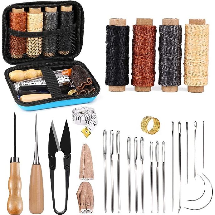 Leather Repair Kit: Experience the convenience of our comprehensive leather repair kit, designed for both beginners and seasoned travelers in need. This kit includes a variety of essential tools such as leather sewing needles, leather craft sewing threads, awl, sewing thimble, and ruler. Crafted with precision, these high-quality tools assure durab