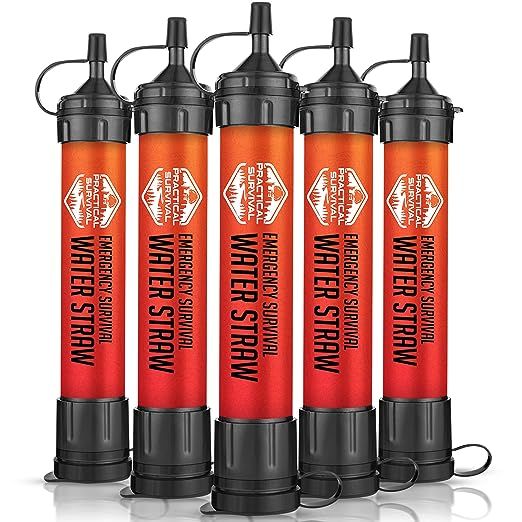 5 High Capacity Emergency Survival Water Straws - Personal Water Filter for Camping, Hiking, Travel, Biking, Survival, Emergency preparedness, Lightweight, Reusable and with no Expiration Date. (5) image