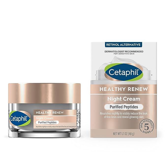 CETAPHIL HEALTHY RENEW NIGHT CREAM: Visibly reduces the look of fine lines and wrinkles in 2 weeksNOURISHES SKIN NIGHTLY: Hydrates for up to 48 hours and leaves skin looking rested, glowing and revitalizedRETINOL ALTERNATIVE FOR SENSITIVE SKIN: Purified peptides are an effective alternative to retinol as they are a gentler option for sensitive skin