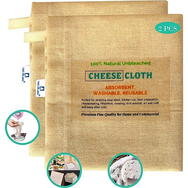 Introducing Hell Blues Grade 90 Cheesecloth, a premium kitchen tool that offers versatility, durability, and hygiene. Made from 100% unbleached cotton, this cloth is free from any harmful dyes or colors, ensuring your food stays healthy and natural. With a size of 21 inches by 24 inches, each pack comes with two pieces of high-quality muslin cloth,