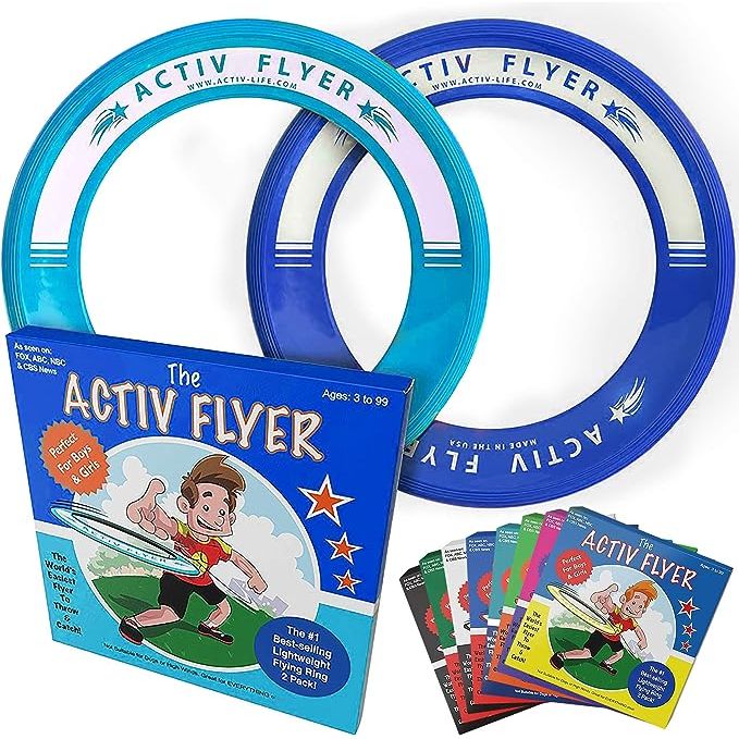 Featured on ABC, NBC, CBS, and FOX, Activ Flyers are the ultimate flying toys that are perfect for young children. With their unique design, these flyers fly straight and can be easily caught in even the smallest of hands, on your wrist, or even your foot. Say goodbye to hurting your fingers, as these lightweight flyers are 80% lighter than standar