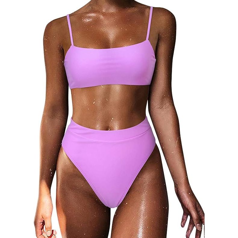 Upgrade your beach look with our stunning spaghetti straps bandeau bikini top. Designed to accentuate your curves, this sexy push-up swimsuit features removable padding bras for added support. Our high waist high cut cheeky bikini bottoms offer a slimming effect and tummy control, perfect for flattering any body shape.