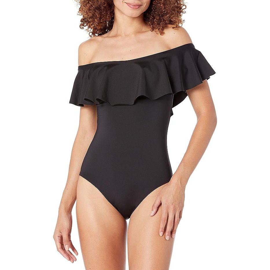 Made from a blend of 83% Nylon and 17% Spandex, this off-the-shoulder ruffle one-piece swimsuit is a must-have addition to your summer swim wardrobe. With a trendy and chic design, it effortlessly combines elegance and femininity. Whether you are lounging by the pool or taking a dip in the ocean, this swimsuit is perfect for any occasion.