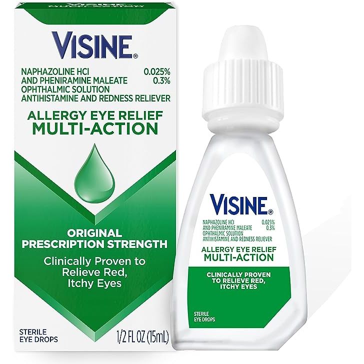 Visine Allergy Eye Relief Multi-Action Antihistamine & Redness Reliever Eye Drops are an effective eye drop treatment for individuals experiencing red, itchy, and allergy eyes. This eye drop solution comes in a convenient 0.5 fl. oz bottle.
The key active ingredients in this eye drop formula are Pheniramine Maleate and Naphazoline HCl.