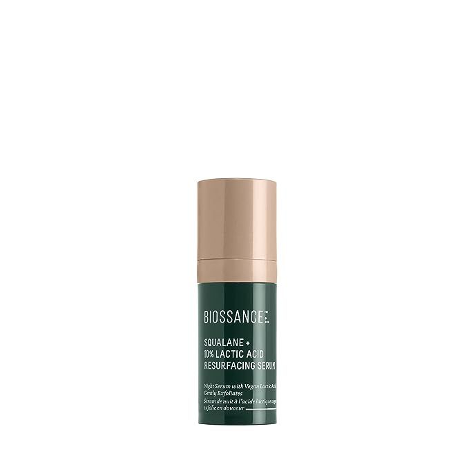 The Biossance Squalane + Lactic Acid Resurfacing Night Serum is a potent exfoliating serum that is designed to soften, smooth, and rejuvenate the skin. This serum contains a combination of exfoliating AHA (alpha hydroxy acid) and nourishing squalane oil, making it a powerful treatment for a range of skincare concerns.