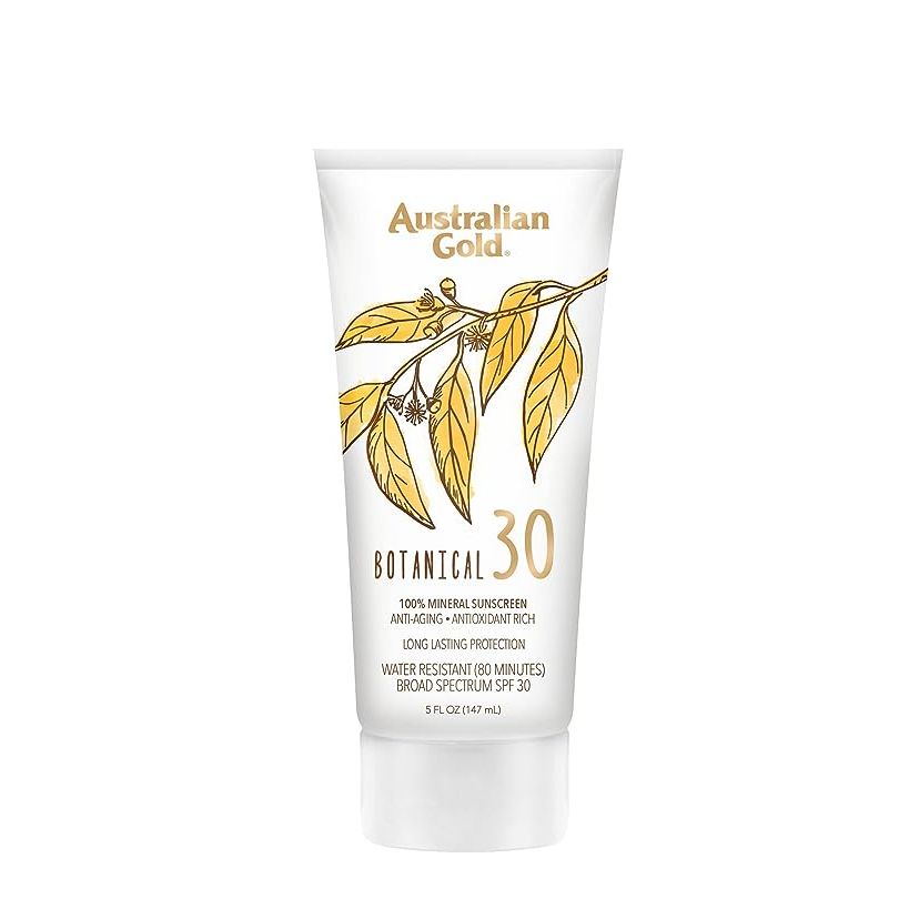 Australian Gold Botanical SPF 30 Mineral Sunscreen Lotion is a non-chemical sunblock that provides effective protection against harmful UV rays. It is formulated with titanium dioxide and zinc oxide, two mineral ingredients known for their ability to block both UVA and UVB rays, making it a reliable choice for sun protection.