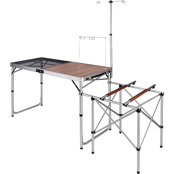 Introducing the Portable and Foldable Camping Kitchen Table by REDCAMP. This innovative table is designed with convenience in mind, as it can be easily folded into a compact size for easy transportation and storage. With dimensions of 23.6x19.7x3.7'' and weighing only 13lbs, it is lightweight and portable.