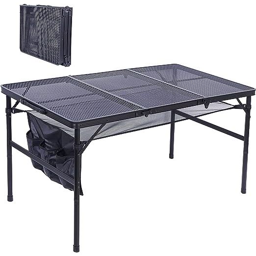 Made with a heavy-duty and water-resistant steel tabletop, this table is easy to clean and maintains its sleek metallic coating. Whether you need it indoors or outdoors, for a picnic or BBQ, this table is perfect for any occasion. Its dimensions when folded are 23.7" x 15.8" x 3", and when unfolded it measures 47.3" x 23.7" x 14.7"/24.2". Weighing just 9.9LBs, this table is lightweight yet sturdy. 