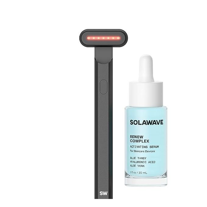 Solawave 4-in-1 Radiant Renewal Wand and Serum Bundle, Face Skincare Wand with Facial Massager, Facial Wand with Renew Complex Serum (Matte Black) image