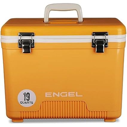 The ENGEL Hard Shell Drybox Cooler is the ultimate companion for any outdoor adventure. With its stainless steel industrial strength latches and hinged lid, this cooler allows for quick and easy access to your food and drinks. It has the capacity to hold up to 9 cans with a 2:1 ratio of ice to cans, and it can keep ice frozen for up to two days.