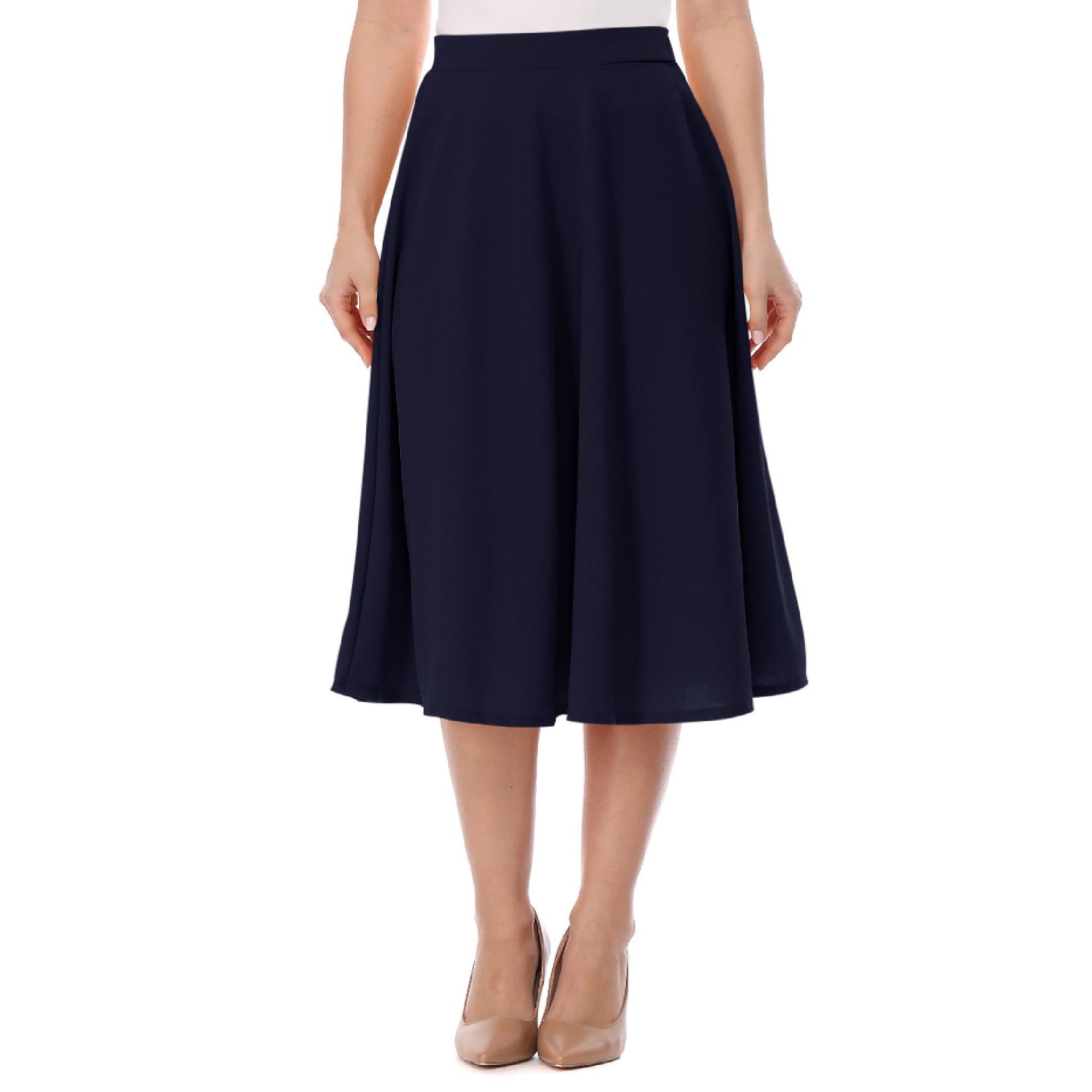 In the world of fashion, women have a wide range of choices when it comes to clothing that is not only stylish but also comfortable. Among the many options is the Women's Basic Casual Elastic Waist A-line Solid Flared Midi Skirt. This versatile skirt is designed to provide a flattering silhouette and can be effortlessly styled for various occasions.

The main feature of this skirt is its elastic waistband, which ensures a comfortable and secure fit for women of different sizes. The elastic waist allows for easy wearability and ensures that the skirt stays in place throughout the day. This feature eliminates the need for zippers or buttons, making it convenient for everyday wear.

With its A-line silhouette, this skirt flares out gracefully from the waist, creating a classic and feminine look. The A-line cut is universally flattering as it accentuates the waist and skims over the hips and thighs, providing a slimming effect. This style of skirt is suitable for all body types and can be worn by women of different shapes and sizes.

Constructed from high-quality materials, this midi skirt is known for its durability and long-lasting wear. The solid color design adds versatility, allowing it to be easily paired with various tops and accessories. Whether you prefer a casual, elegant, or professional look, this skirt can be styled to suit any occasion.

The midi length of this skirt falls between the knee and ankle, making it a versatile choice for both formal and informal events. It can be paired with a simple t-shirt or blouse for a casual day out or dressed up with a blouse and heels for a more sophisticated look. The flared design of the skirt adds movement and femininity to any outfit.

Available in sizes ranging from S to 3XL, this skirt is designed to cater to a wide range of body types and sizes. It is essential to select the correct size to ensure the best fit and comfort.

In conclusion, the Women's Basic Casual Elastic Waist A-line Solid Flared Midi Skirt offers a combination of style, comfort, and versatility. Its elastic waistband, A-line silhouette, and durable construction make it a wardrobe staple for women of all ages. Whether you are looking for a casual or more formal look, this skirt can be easily styled to suit any occasion. Description by ChatGPT.