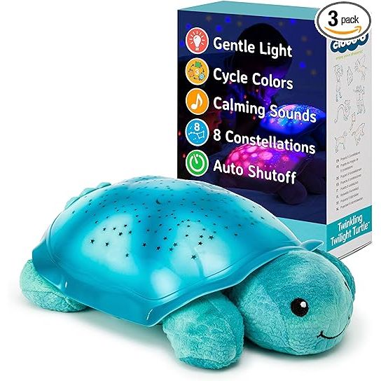 Introducing the Twinkling Twilight Turtle, a magical and comforting product that will transform any room into a starry paradise. This new spin on the award-winning original Twilight Turtle projects a mesmerizing starry sky on the ceiling and walls, creating a moment of calm and magic for both you and your child.