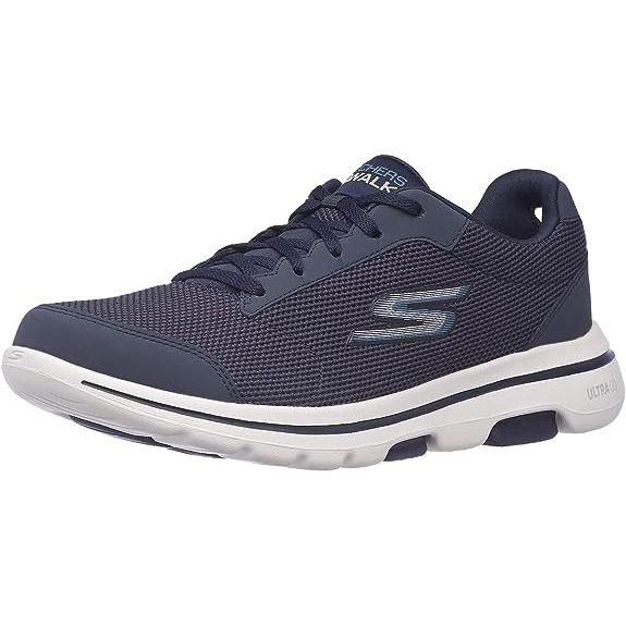 The Skechers Go Walk 5 sneakers are designed for men who want to keep up the pace with enhanced comfort and stability. These shoes feature a soft woven knit mesh fabric and synthetic upper, providing a breathable and cooling effect for your feet.