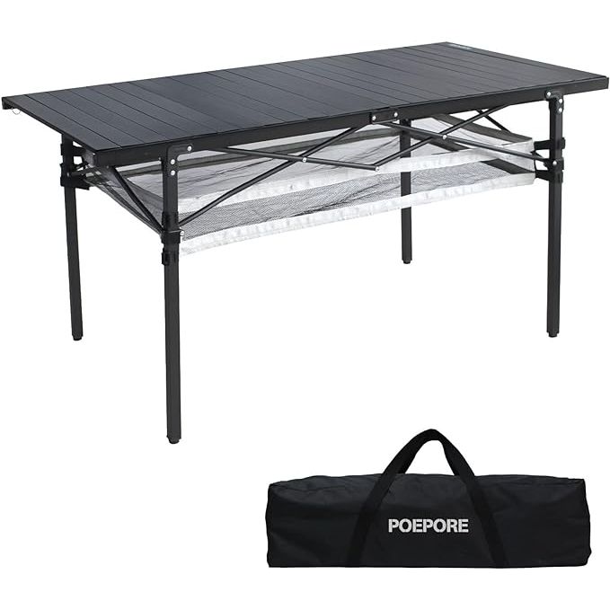 The POEPORE camping table is an excellent choice for gatherings with family and friends, comfortably accommodating 4-6 people. Its unfolded dimensions of 54.13*27.55*27.55 inches provide ample space for everyone to sit and enjoy a meal together. Crafted with premium aluminum, this table is not only portable but also highly durable and easy to clean