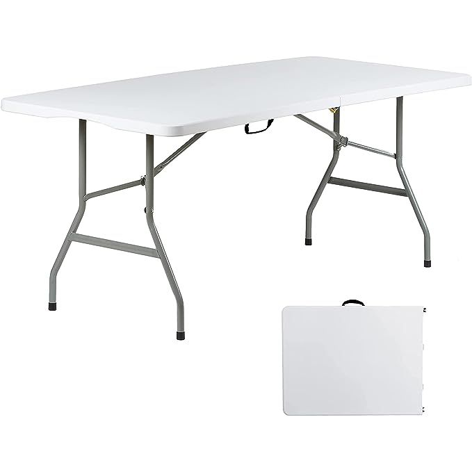 Introducing our highly versatile and functional fold-in-half table, perfect for any occasion. With expanded dimensions of 70.9(L) x 29.1(W) x 29.1(H) and folded dimensions of 35.4(L) x 29.1(W), this table comfortably accommodates 6-8 people.