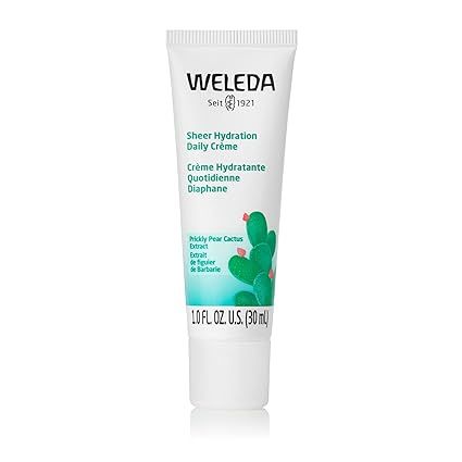 Weleda Sheer Hydration Daily Face Crème is a plant-based moisturizer that comes in a compact 1 fluid ounce size. This product is formulated with natural ingredients such as Prickly Pear Cactus Extract and Aloe Vera, which are known for their hydrating properties.