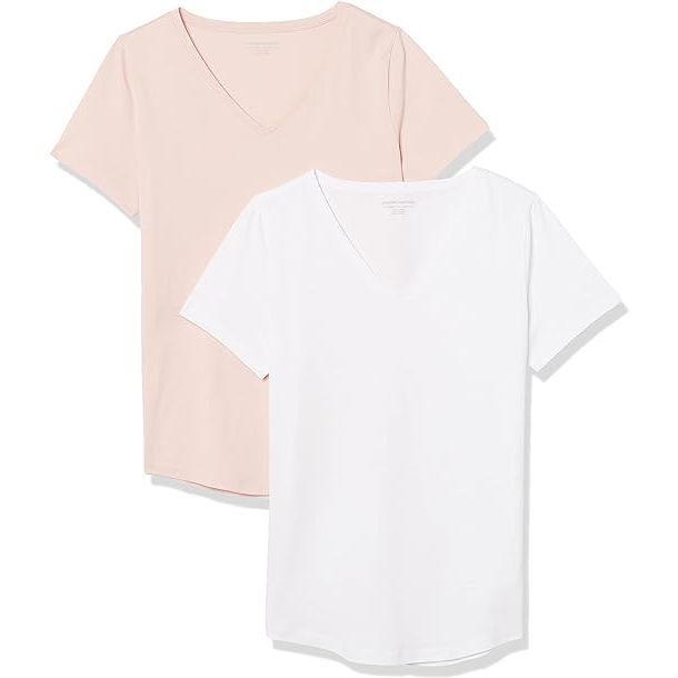 The Amazon Essentials Women's Classic-Fit 100% Cotton Short-Sleeve V-Neck T-Shirt (Available in Plus Size), Pack of 2, is a versatile clothing item that offers comfort and style. Made from 100% cotton, these t-shirts are designed to provide a soft and breathable feel, ensuring maximum comfort all day long.