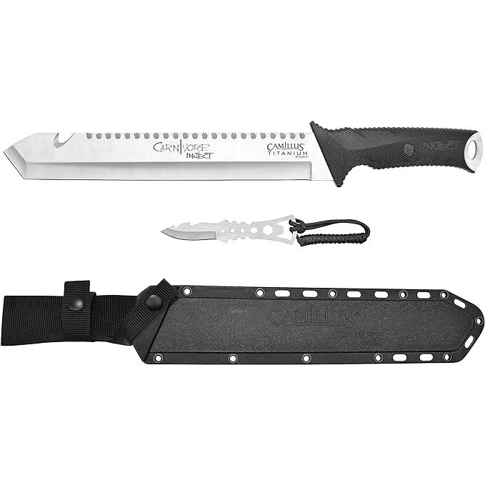 The Camillus Carnivore Machete with Molded Sheath and Quad Grind Saw is an essential companion for outdoor adventurers. Whether you're surviving in the wilderness, camping, hunting, or engaging in general cutting tasks, this versatile machete has got you covered.