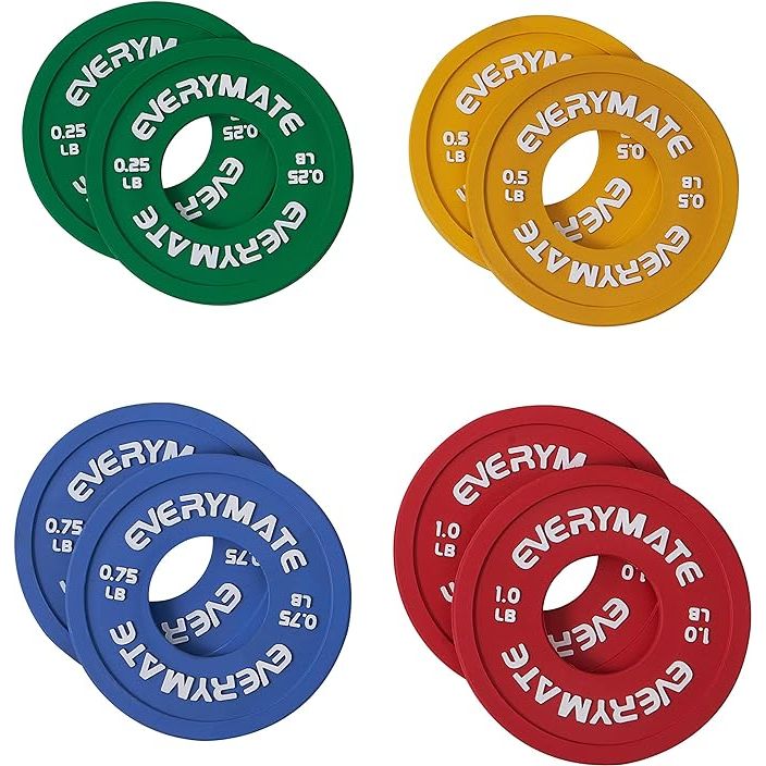 Maximize your strength training progress with the EVERYMATE Rubber Fractional Weight Plates Set. These small weight increments are essential for gradually increasing the load on Olympic barbells, allowing you to challenge your muscles for continued improvement.