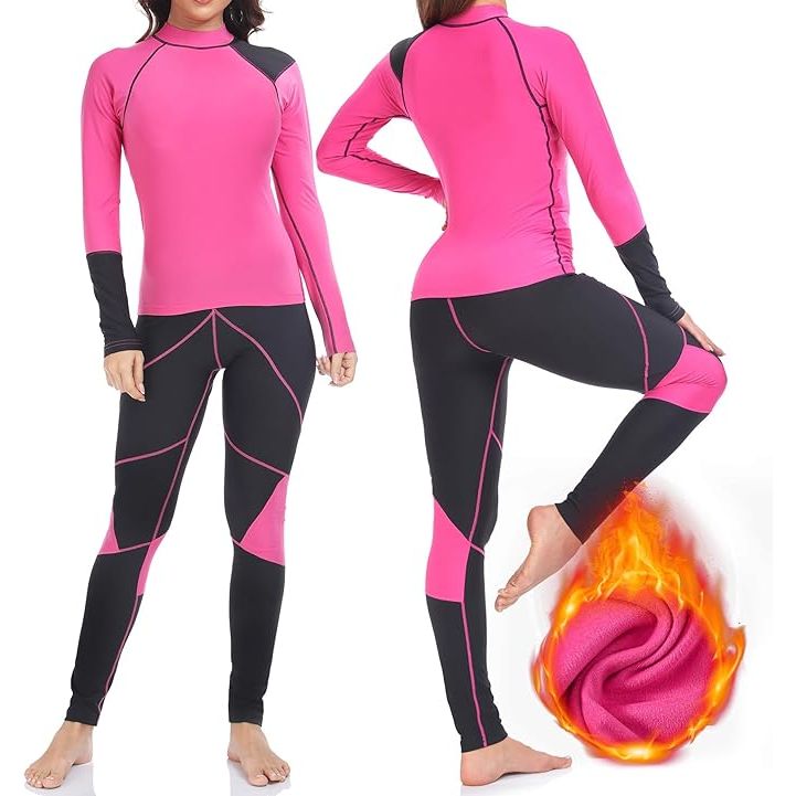 1 Warm Winter Thermal Undergarment Set for Ladies: Cozy Fleece-Lined Base Layer Top & Extra Comfortable Long Johns Set - Ideal Compression Athletic Underwear