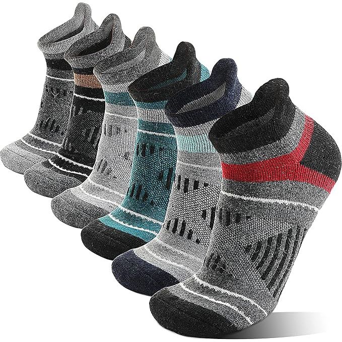  6 Pairs Merino Wool Ankle Hiking Running Socks Compression Support Thick Cushion Breathable No Show Socks for Men Women.  