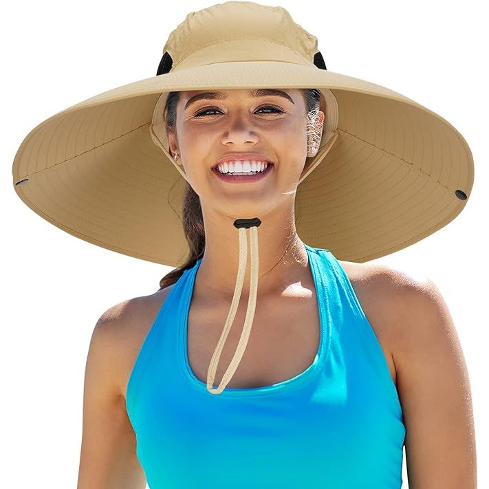 The Leotruny Women Super Wide Brim Sun Hat is a stylish and functional hat designed for outdoor activities such as fishing, hiking, and camping. It features a wide brim that provides excellent sun protection, with a UPF50+ rating to block harmful UV rays. The hat is also waterproof, making it suitable for use in various weather conditions.