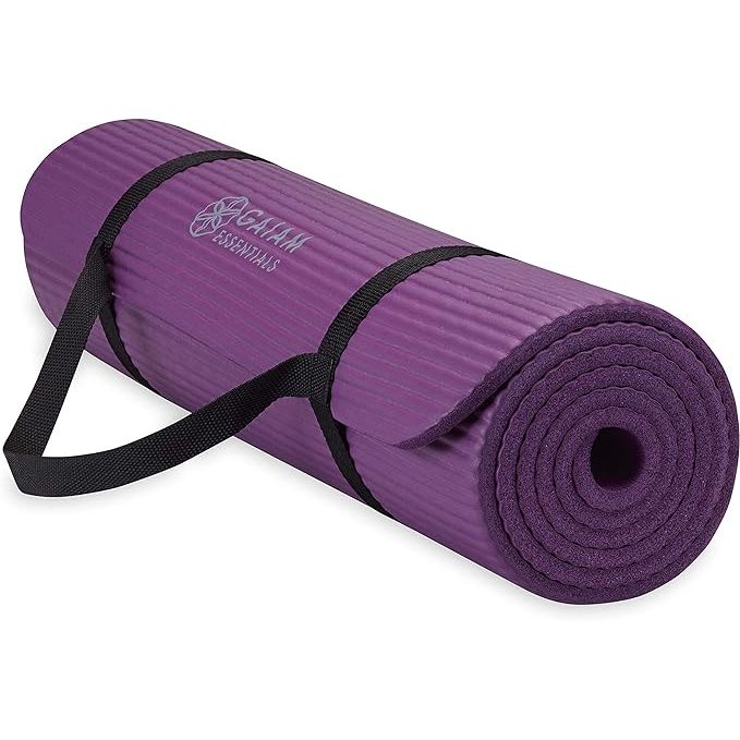 1 Gaiam Essentials Thick Yoga Mat Fitness & Exercise Mat with Easy-Cinch Yoga Mat Carrier Strap, 72"L x 24"W x 2/5 Inch Thick