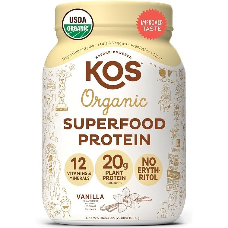 Discover the benefits of KOS Vegan Protein Powder Erythritol Free, Vanilla USDA Organic, a popular plant-based protein supplement perfect for men and women alike. Crafted with a pea protein blend, this powder is packed with essential amino acids crucial for muscle growth, repair, and recovery.