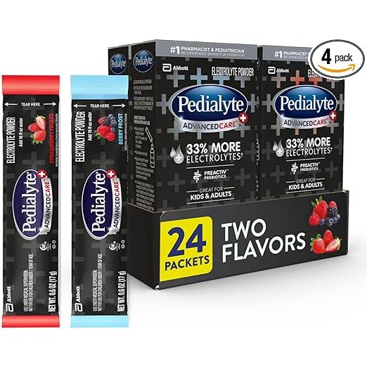 Experience superior rehydration with Pedialyte AdvancedCare Plus powder packets. Packed with 33% more electrolytes per serving, this product effectively replenishes fluids and minerals lost during dehydration. Convenient and easy to use, simply add these powder packs to water for quick rehydration wherever you are.