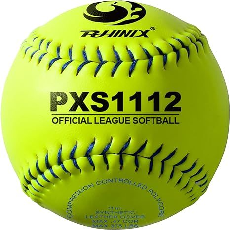 PHINIX Practice Fast-Pitch Softball offers two options: an 11-inch and a 12-inch size, both with a COR of .47 and a compression level of 375. These softballs are ideal for practice sessions and training for fast-pitch softball players of all levels. The COR of .