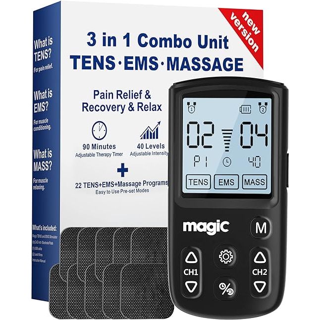 A Tens Unit Muscle Stimulator Machine, also known as a Dual Channel Electronic Pulse Massager, is a portable device designed to provide pain relief therapy by stimulating muscles and nerves with electrical impulses.