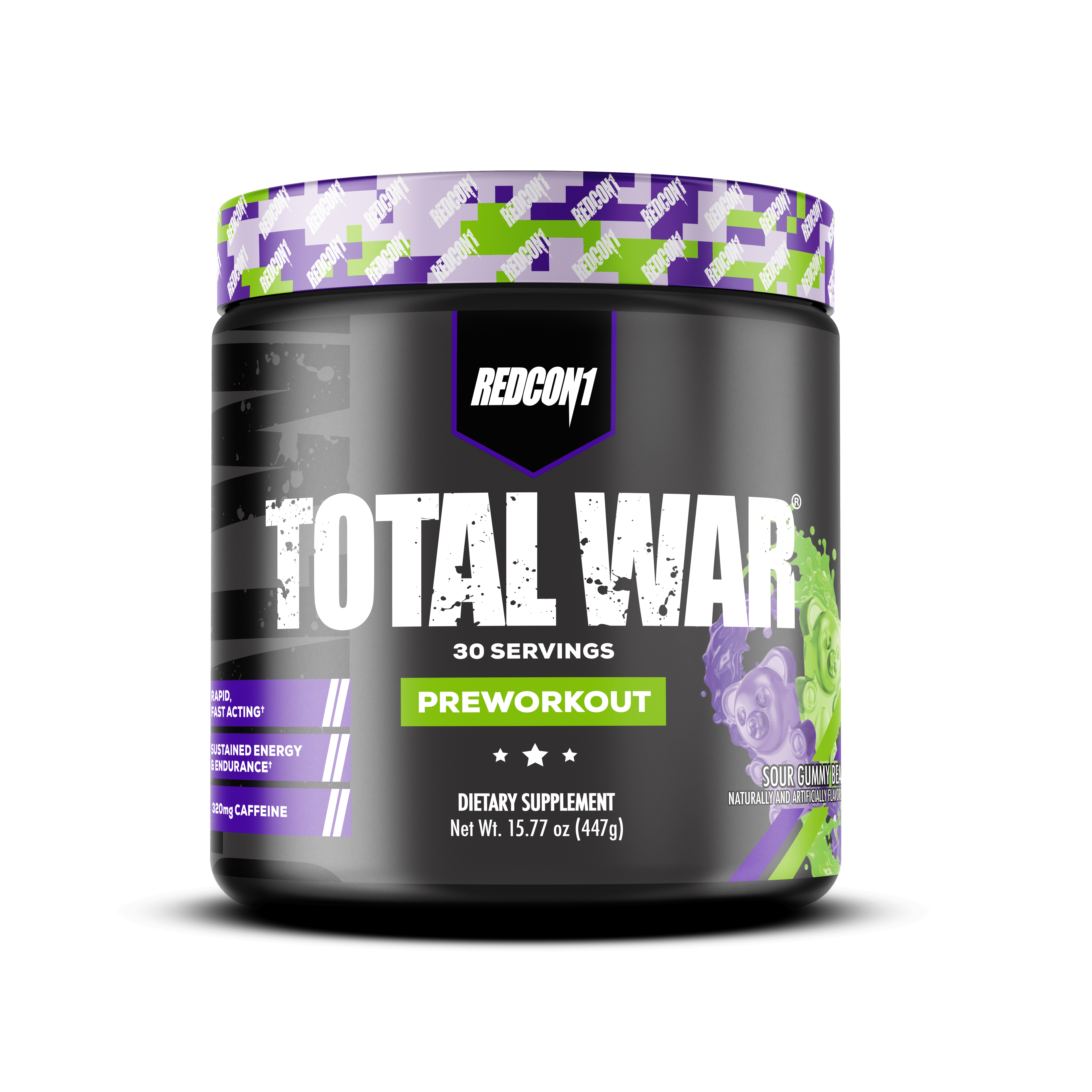 Elevate your workout game with Redcon1's TOTAL WAR preworkout, a high-performance formula designed to fuel your toughest training sessions. Packed with top-tier ingredients such as caffeine, green tea, beta-alanine, and Juniper, TOTAL WAR delivers unrivaled power and focus.