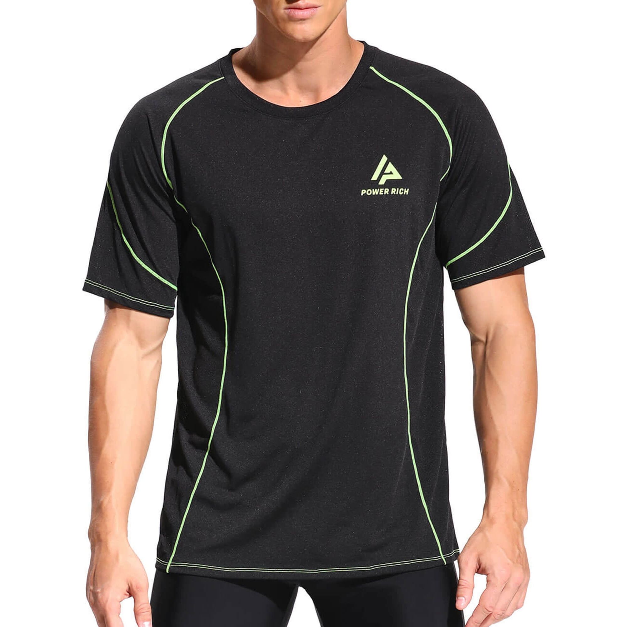 Discover the ultimate addition to your athletic wardrobe with the Power Rich Men's Workout Shirts. Engineered for performance, these short sleeve athletic T-shirts are crafted from a blend of polyester/jersey and butterfly mesh cuffs, ensuring a lightweight and breathable experience.