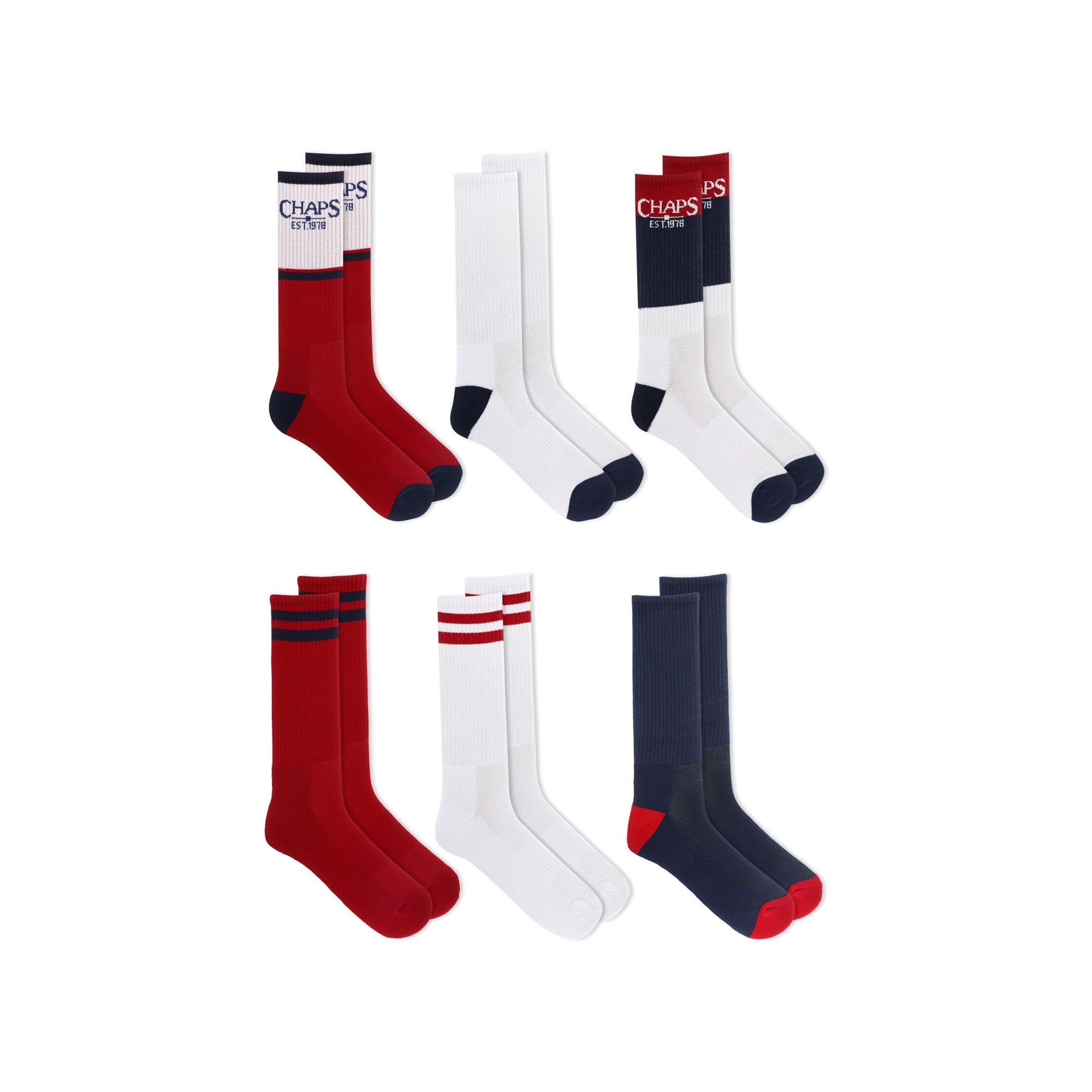 Experience the perfect blend of style, comfort, and sustainability with the Chaps Sport Socks for Men. Made from a soft, recycled polyester blend, each sock in this 6-pair pack is designed to be both environmentally friendly and comfortable.