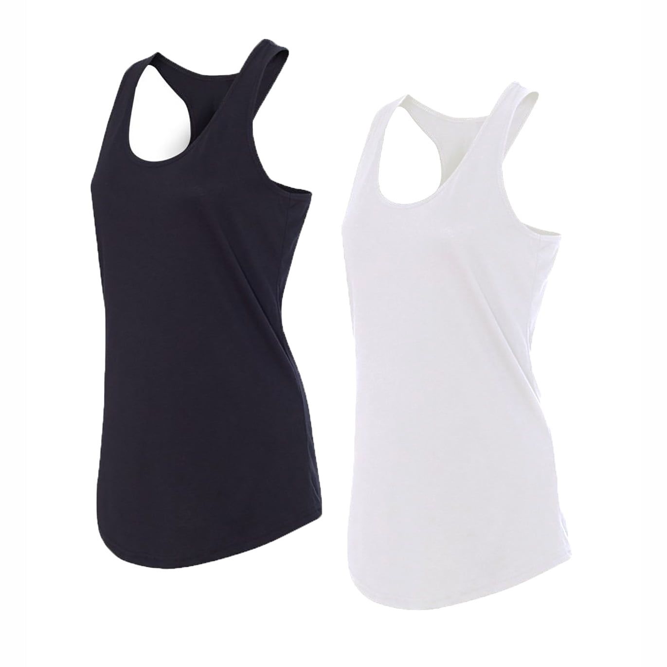 Glass House Apparel offers a 2-pack of women's athletic racerback tank tops crafted for superior performance during various physical activities. These tank tops are designed with quality materials to prioritize comfort and functionality, featuring a classic black and crisp white option for versatile workout wardrobe choices.