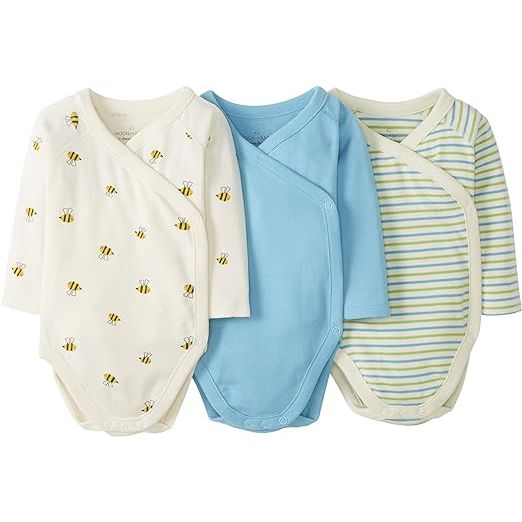 Moon and Back by Hanna Andersson Unisex Babies' Long-Sleeve Side Snap Bodysuit, Pack of 3 image