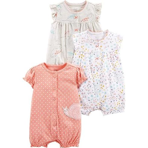 1 Simple Joys by Carter's Baby Girls' Snap-Up Rompers, Pack of 3