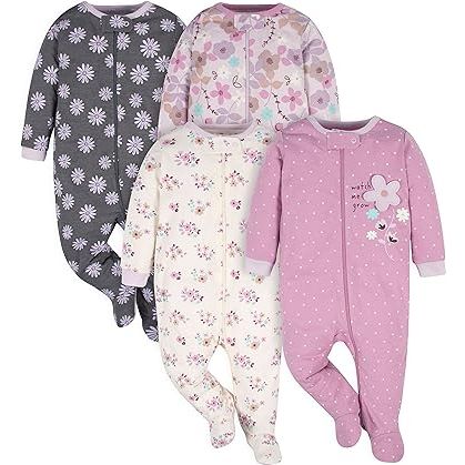 The Gerber baby-girls 4 Pack Sleep 'N Play Footie is designed for both style and functionality. Featuring cute patterns, a snug fit, and easy-care characteristics, these footed sleepers are a staple in every baby girl's wardrobe, providing warmth, comfort, and convenience throughout the day and night.