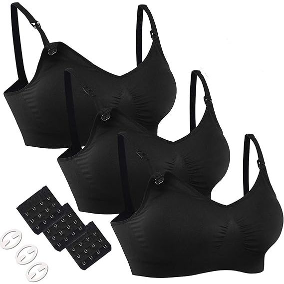 HOFISH 3PACK Full Bust Seamless Nursing Maternity Bras Bralette S-XXL with Extra Bra Extenders & Clips image