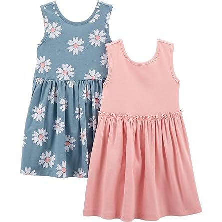 Simple Joys by Carter's Toddlers and Baby Girls' Short-Sleeve and Sleeveless Dress Sets, Pack of 2 image