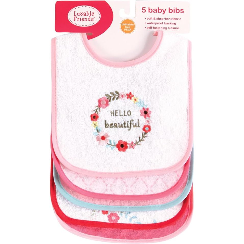 1 Luvable Friends Unisex Baby Cotton Terry Drooler Bibs with PEVA Back