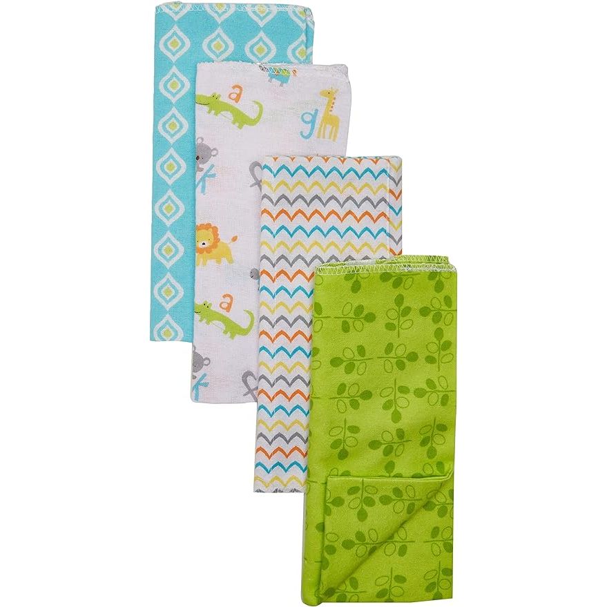 The set includes four burp cloths made with 100% cotton, ensuring that they are soft and gentle on your baby's skin. The multi-layered fabric works effectively to absorb drools and spills, making them ideal for everyday use. These burp cloths offer a high-quality and affordable solution, providing excellent value for your money.