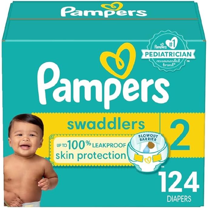 Diapers Size 2, 124 Count - Pampers Swaddlers Disposable Baby Diapers is a giant pack of diapers suitable for babies in size 2, typically weighing between 12-18 pounds. These diapers are part of the Pampers Swaddlers series, which is well-known for its high-quality and comfort.