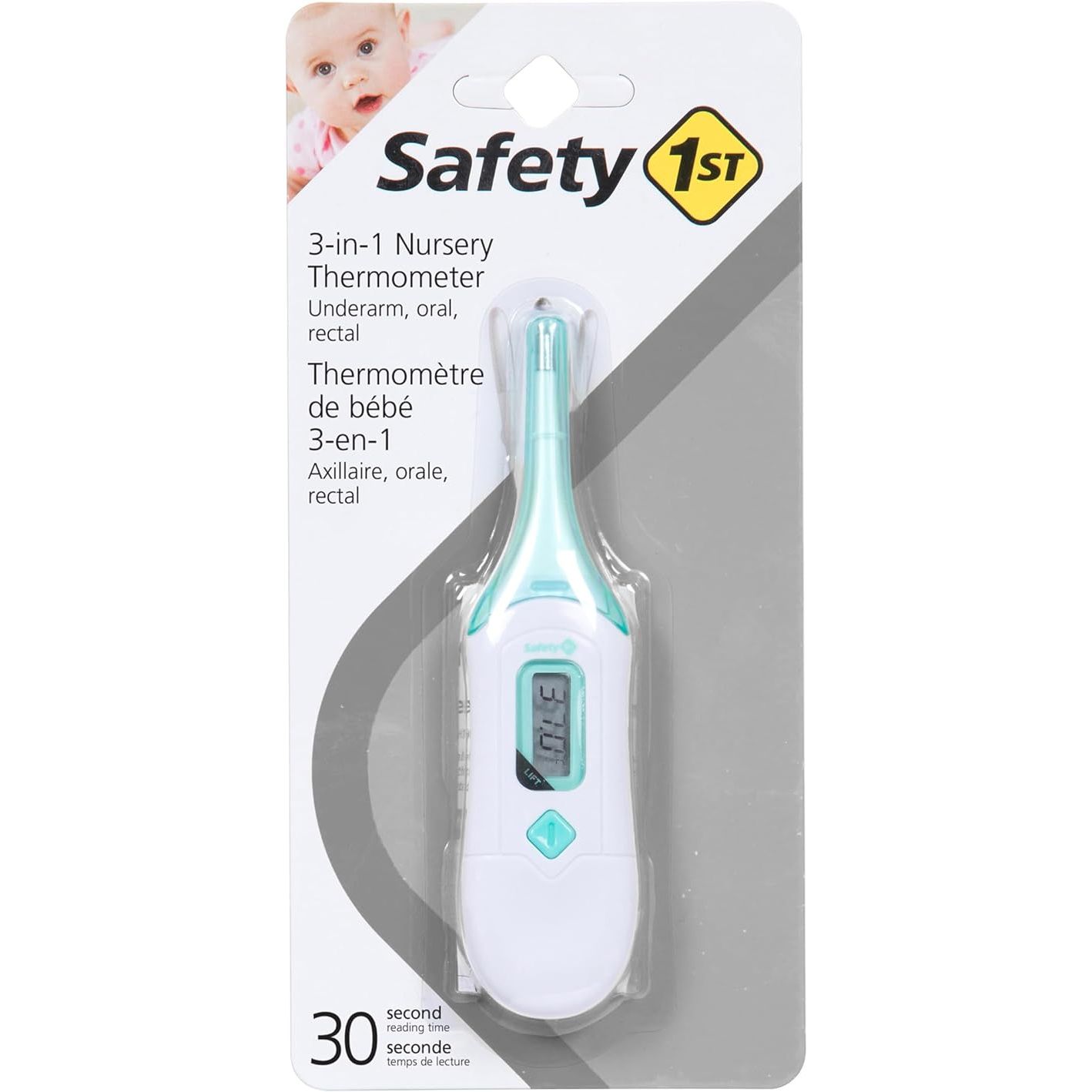 The Safety 1st 3 in 1 Nursery Thermometer in Arctic Blue is a versatile and reliable tool for monitoring your baby's temperature effectively. This thermometer features a flexible tip that ensures safe and comfortable use, making it ideal for infants and toddlers.