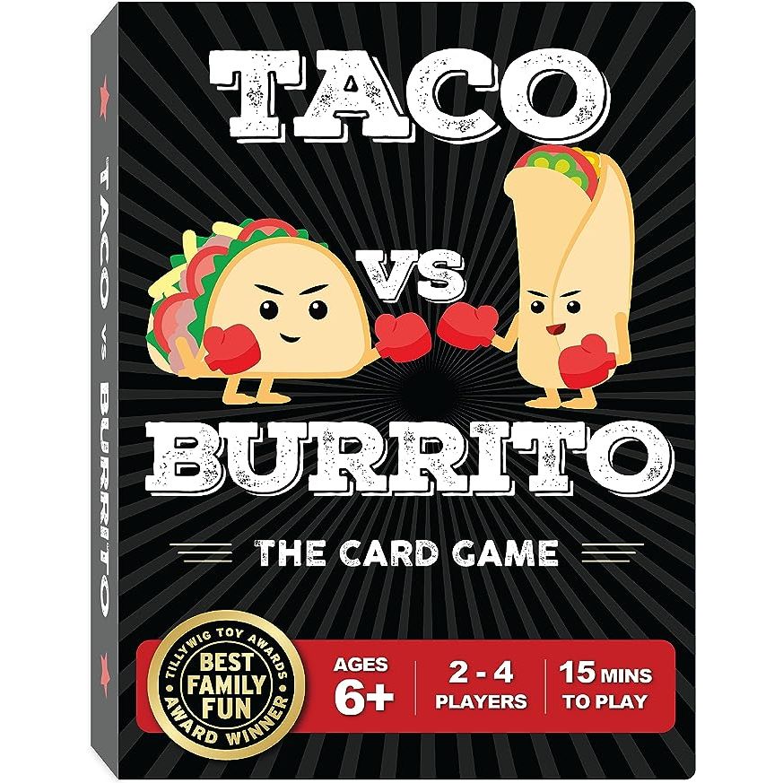 Taco vs Burrito is a family board game that is designed for kids aged 6-8, 8-12, and up. It is a fun and exciting travel card game that can be enjoyed by both kids and adults. The game is easy to learn and can be played with 2-4 players, making it a great choice for family game nights or gatherings.
