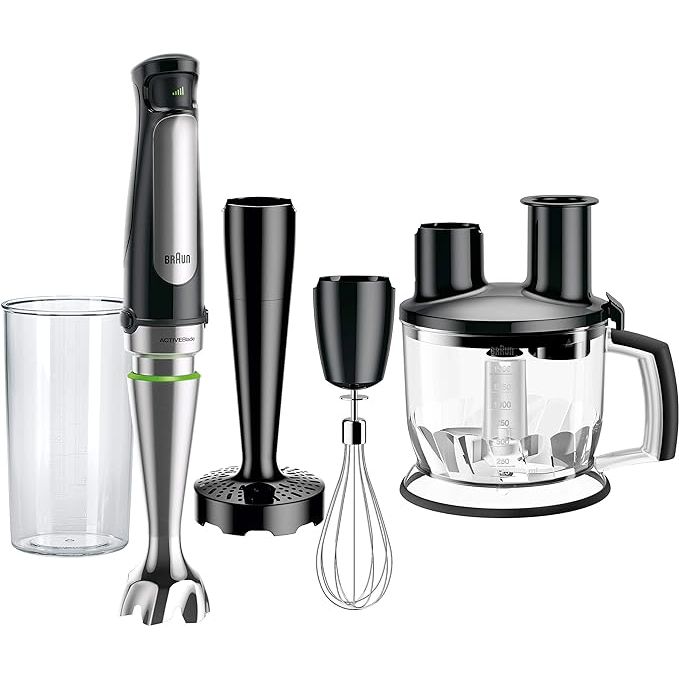 The Braun MultiQuick MQ7077 is a versatile 4-in-1 immersion hand blender that combines various functions into one powerful appliance. With a 500W motor and stainless steel stick blender, it offers a quick and efficient blending experience.